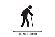 Old man going with walking stick silhouette icon