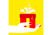 woman hand holding gift yellow
