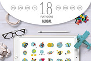 Global icon set, flat style