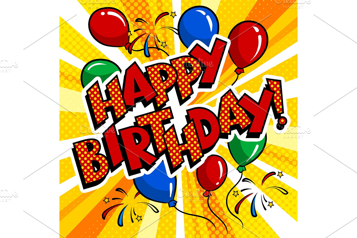 Happy birthday word comic book pop art vector in Illustrations - product preview 8