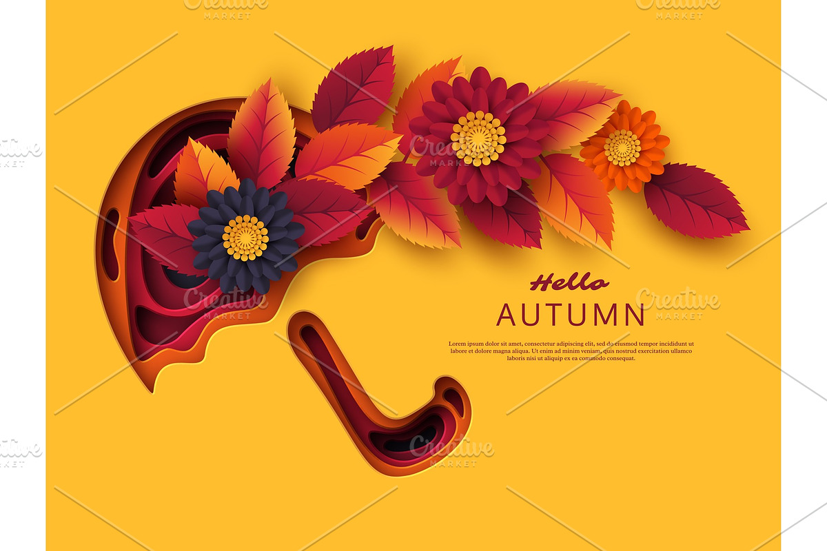 Autumn 3d paper cut umbrella in Illustrations - product preview 8