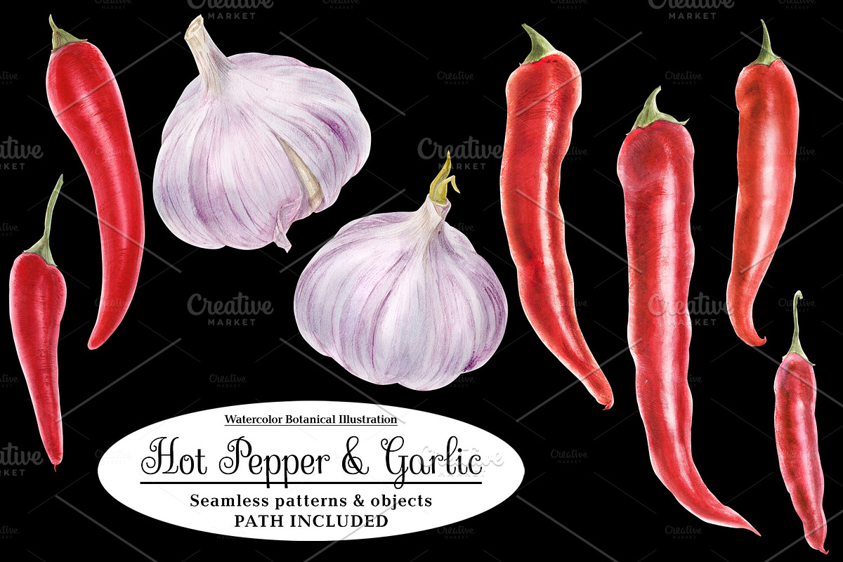 Red Hot Pepper and Garlic in Illustrations - product preview 8