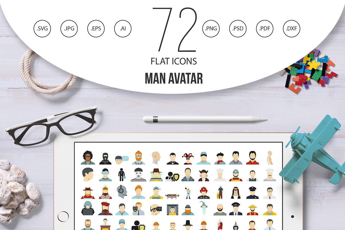 Man avatar icon set, flat style in Graphics - product preview 8