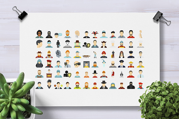 Man avatar icon set, flat style in Graphics - product preview 1