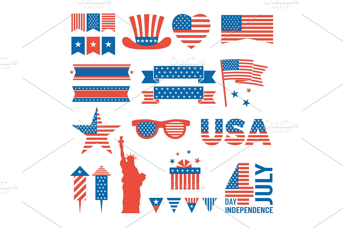 Usa independence day. Design elements for various cards, logos and banners of 4 july in Objects - product preview 8
