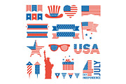 Usa independence day. Design elements for various cards, logos and banners of 4 july