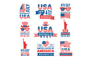 Banners of america independence day. Vector labels at 4 july