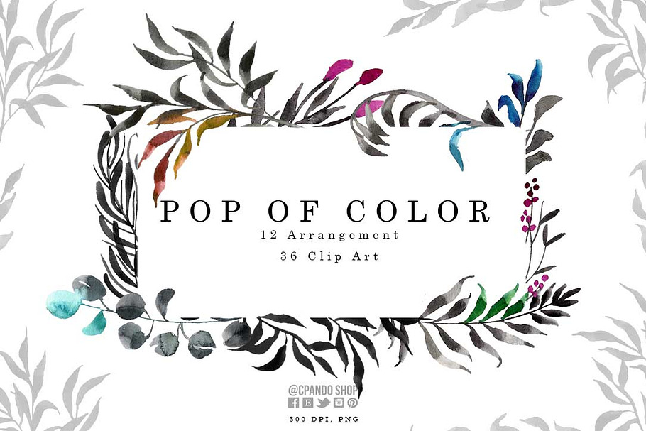 Pop of color- watercolor leaves clip