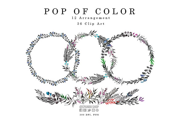 Pop of color- watercolor leaves clip in Illustrations - product preview 1