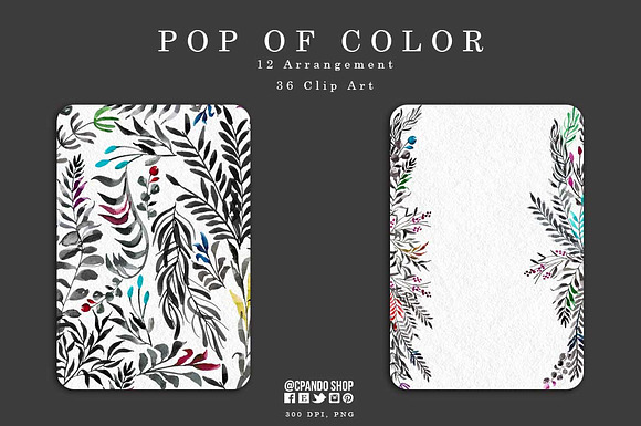 Pop of color- watercolor leaves clip in Illustrations - product preview 3