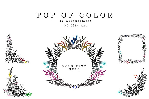 Pop of color- watercolor leaves clip in Illustrations - product preview 4