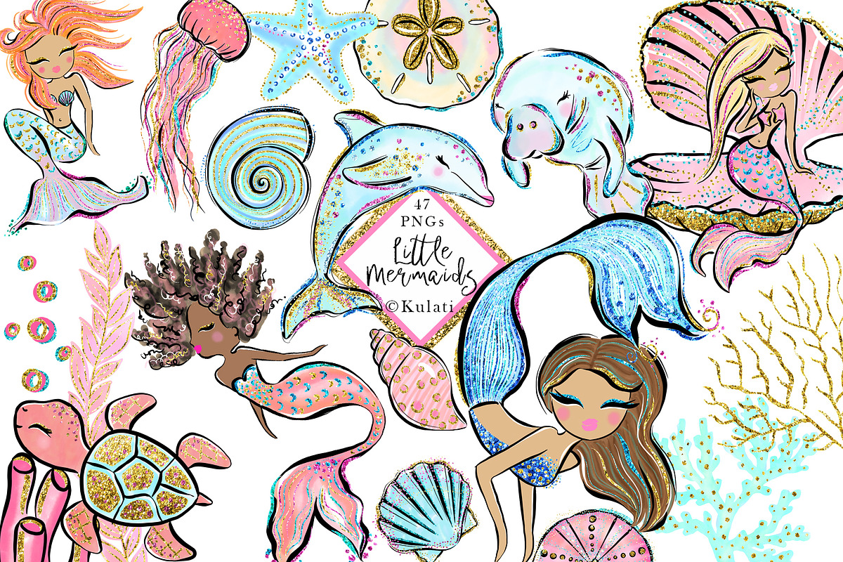 Glitter Mermaids Clip Art / Graphics in Illustrations - product preview 8