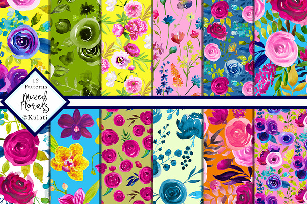 Colorful Floral Digital Papers 
