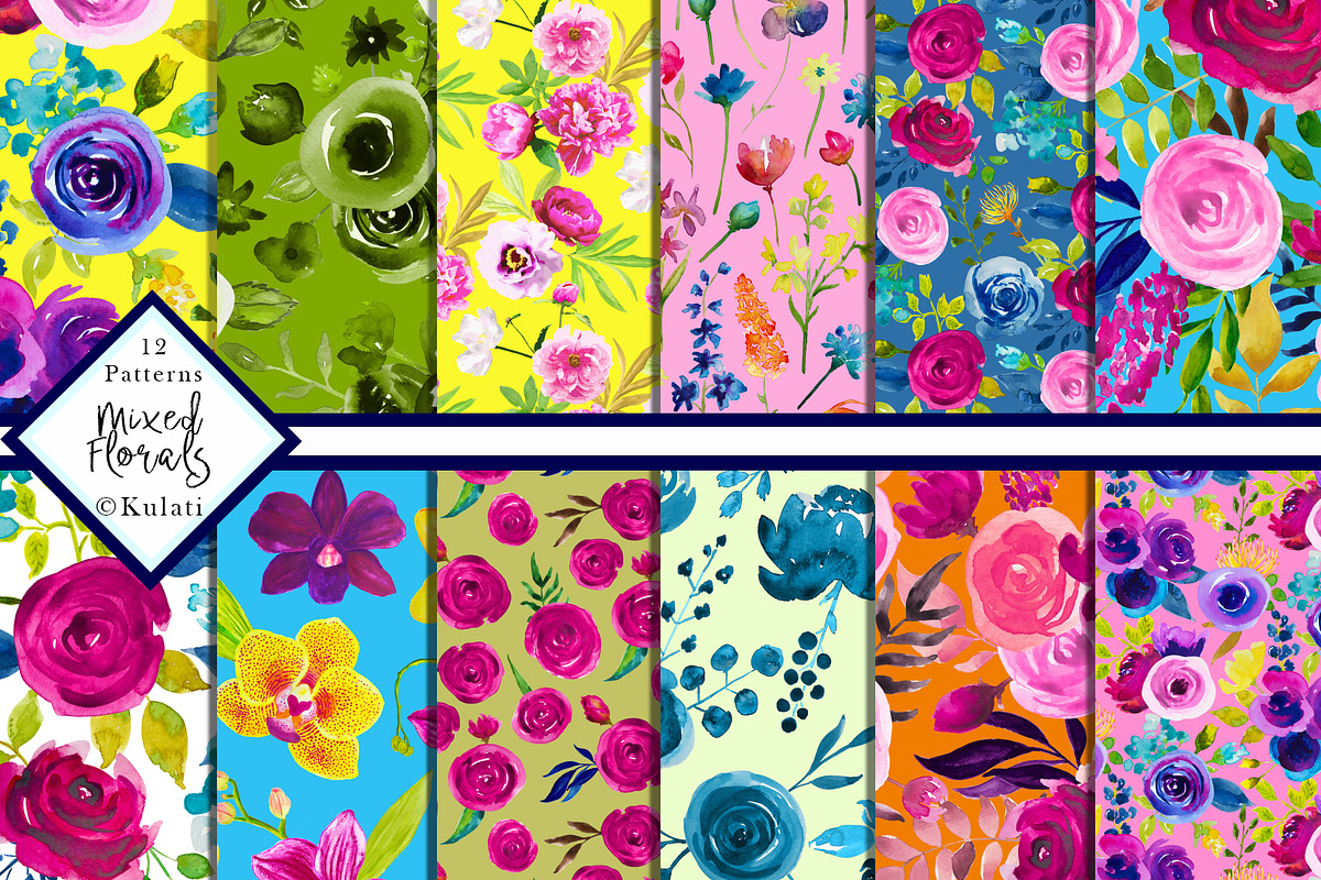 Colorful Floral Digital Papers  in Patterns - product preview 8
