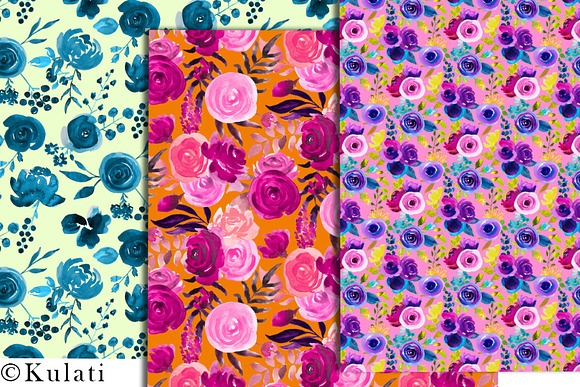 Colorful Floral Digital Papers  in Patterns - product preview 4