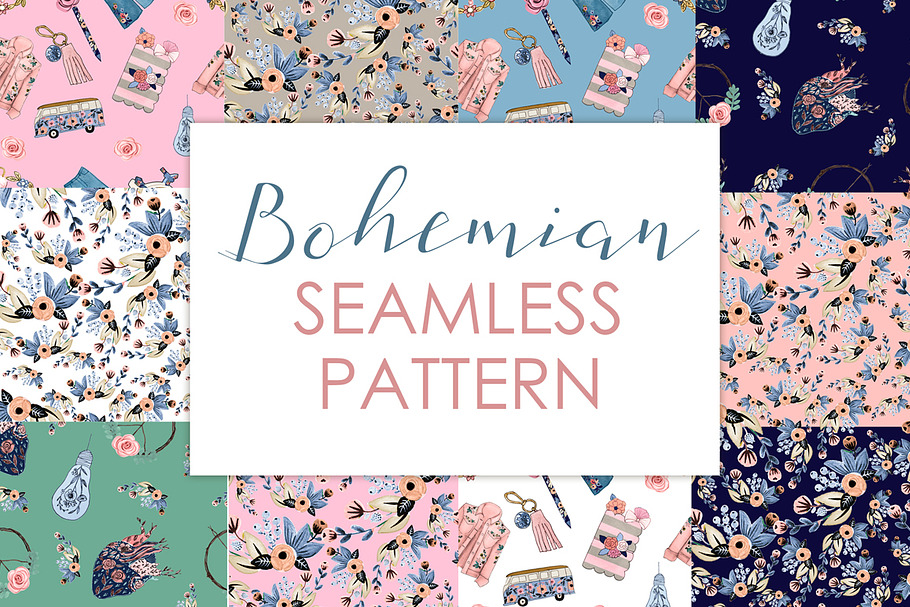 Seamless Boho Blue Pattern in Patterns - product preview 8