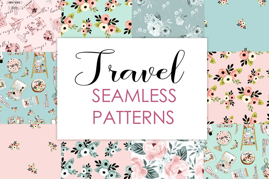 Seamless Travel Patterns Pastel