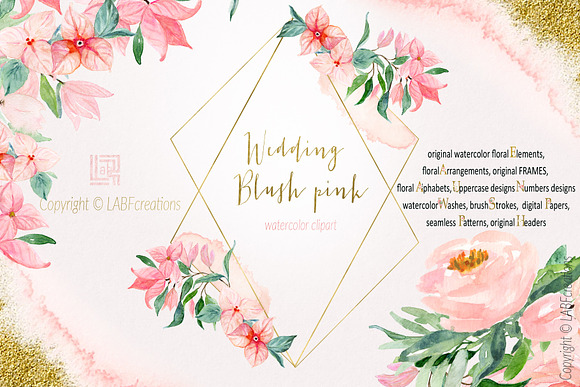 80%OFF Blush Pink watercolor BUNDLE in Illustrations - product preview 13