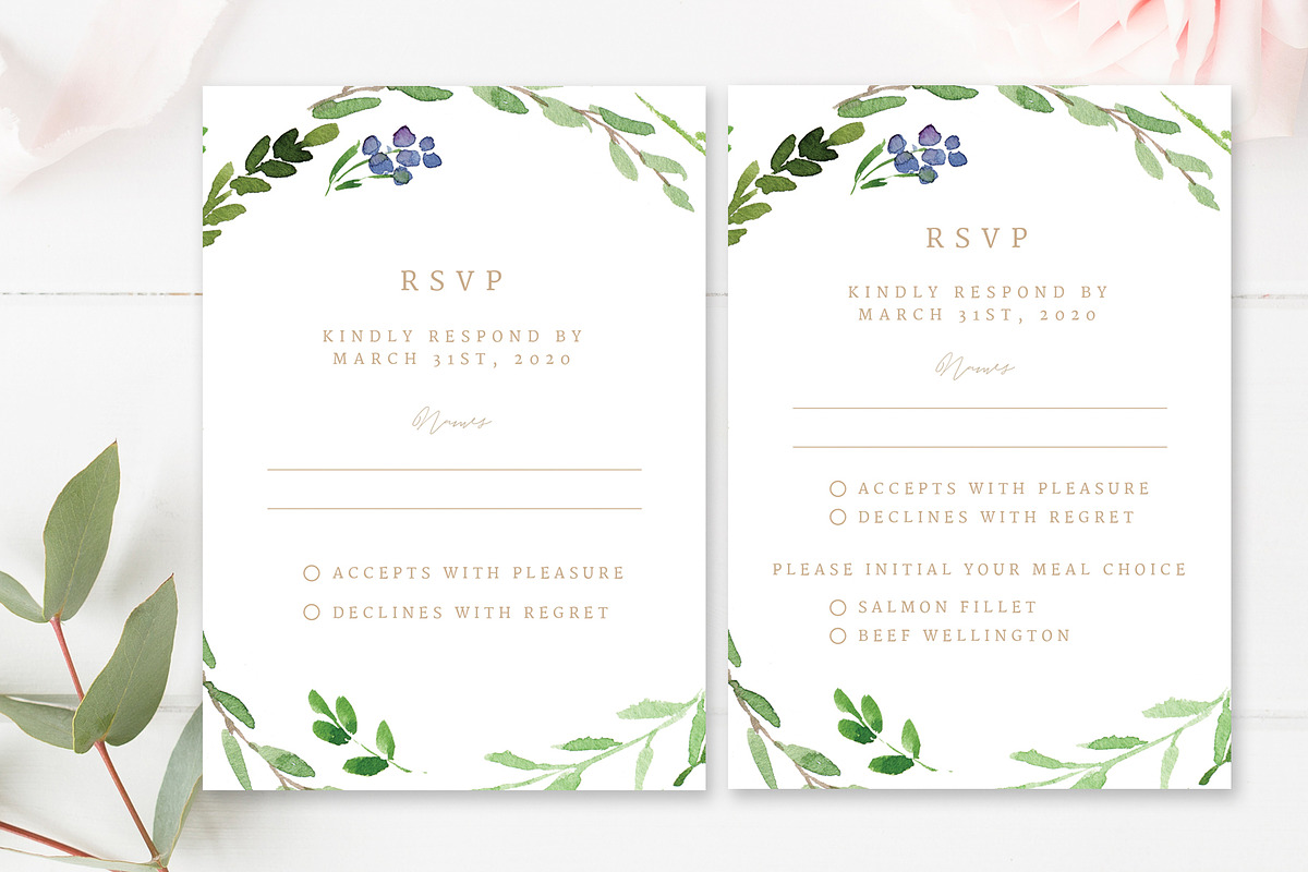 Greenery Wedding RSVP Cards in Card Templates - product preview 8