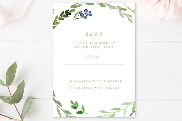 Greenery Wedding RSVP Cards in Card Templates - product preview 1