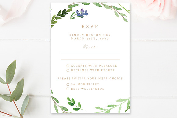 Greenery Wedding RSVP Cards in Card Templates - product preview 2
