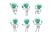 Funny aliens standing in various poses. Vector humanoids