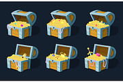 Vector illustration of cartoon chest with treasure