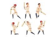 Sport players of cricket. Vector characters isolated