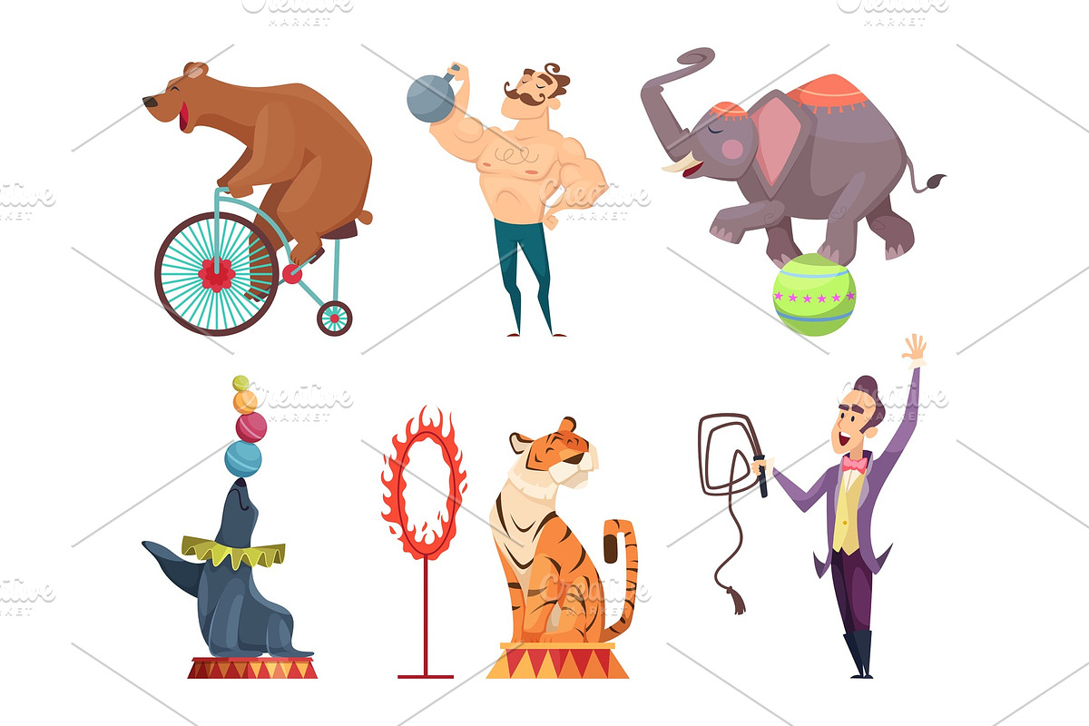 Circus mascots. Clouns, performers, juggler and other characters of circus in Graphics - product preview 8