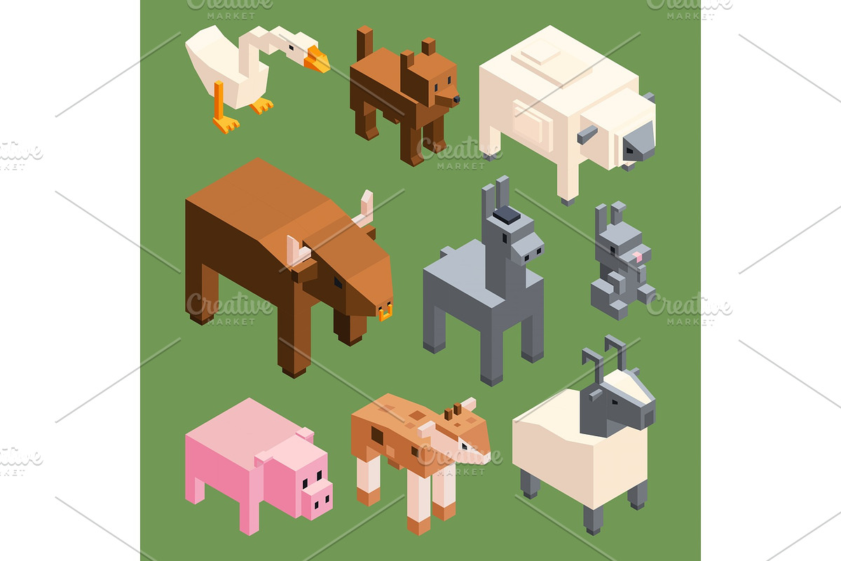 Isometric animals of farm. Vector stylized 3d animals isolate in Graphics - product preview 8