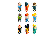 3D low poly peoples. Isometric user icons set