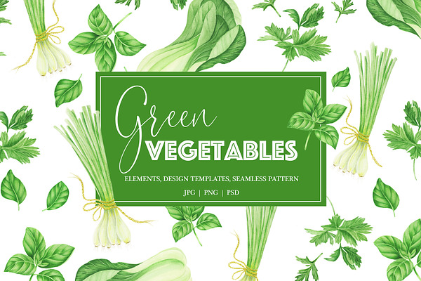 Watercolor green vegetables clipart