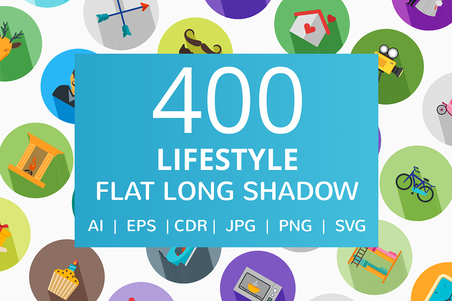 400 Lifestyle Flat Long Shadow Icons in Graphics - product preview 8
