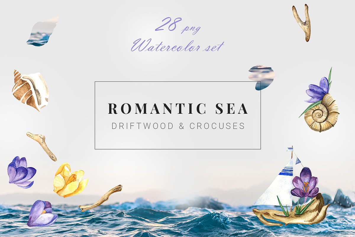 Romantic Sea Summer Watercolor Set in Objects - product preview 8
