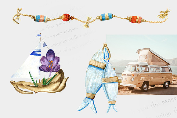 Romantic Sea Summer Watercolor Set in Objects - product preview 4