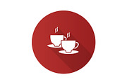 Cups with hot drink flat design long shadow glyph icon