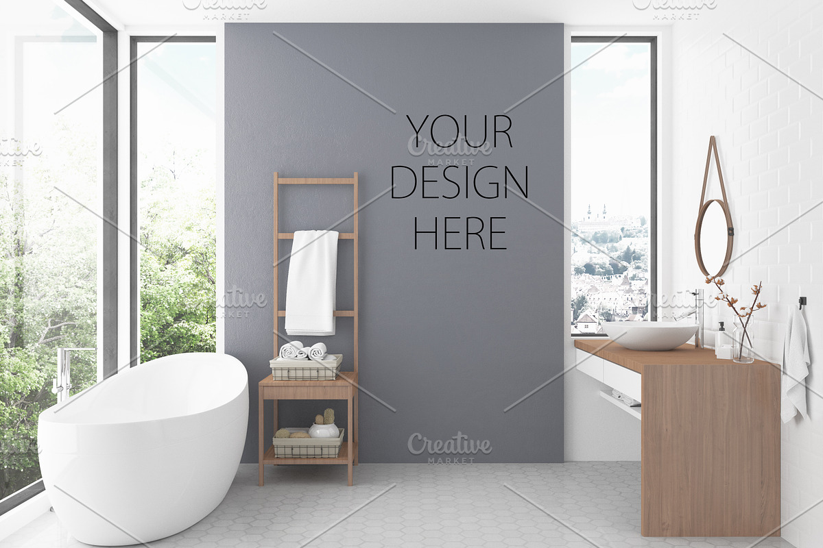Interior mockup bathroom background in Print Mockups - product preview 8
