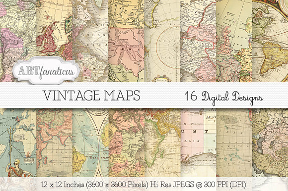 VINTAGE MAPS Digital Paper Designs in Illustrations - product preview 3