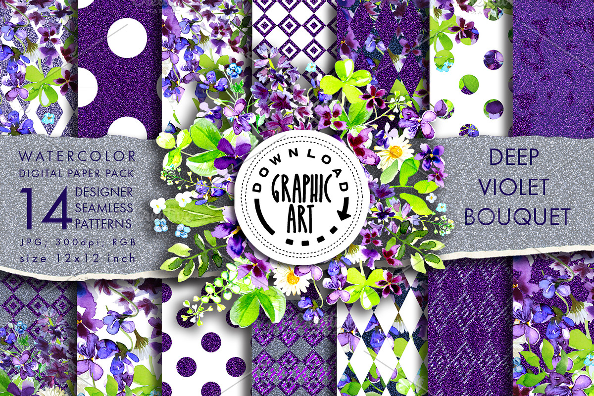 Deep Violet Bouquet Digital Pattern  in Patterns - product preview 8
