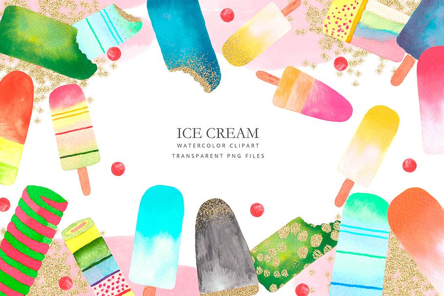Watercolor ice cream clipart in Illustrations - product preview 8