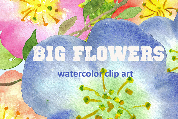Big Flowers watercolor clip art