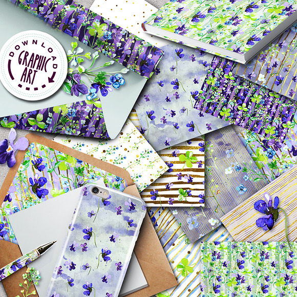 Violets Seamless Pattern  in Patterns - product preview 1