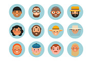 Vector set beautiful emoticons face of people smiling avatars happy characters illustration
