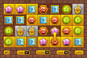 Egyptian style interface Match3 Games. Egypts precious multi-colored stones, game assets icons and gold buttons