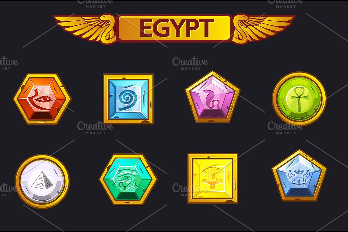 Egypt precious and multi-colored stones, game assets icons in Objects - product preview 8