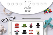 Top hat icon set, flat style