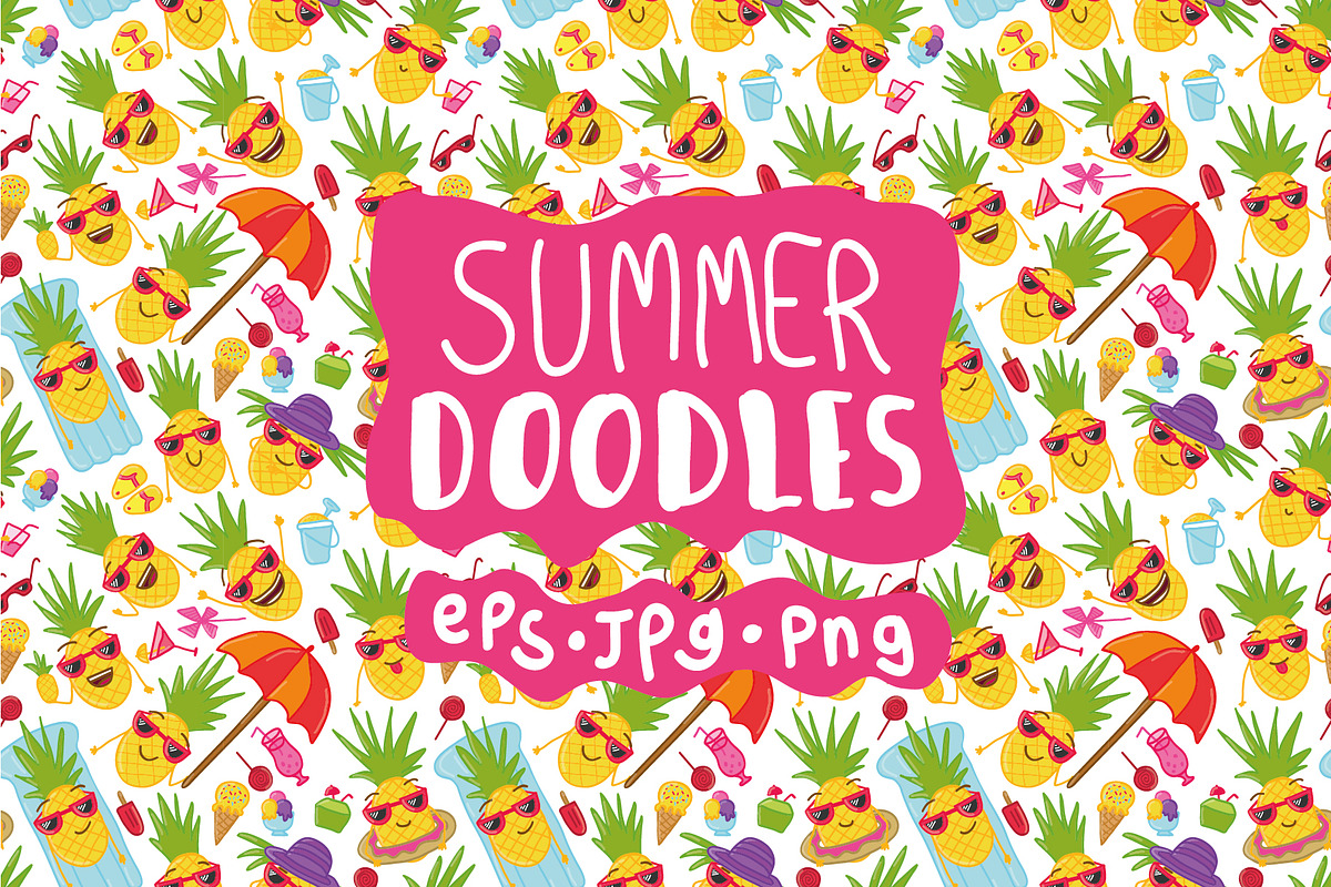 Doodle pineapples on vacation bundle in Objects - product preview 8