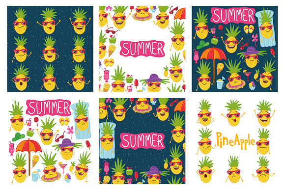 Doodle pineapples on vacation bundle in Objects - product preview 1