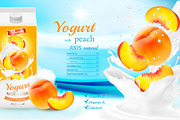 Yogurt flowing into a cup with peach