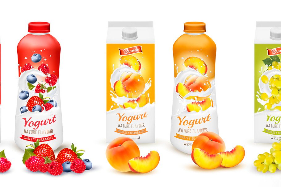 Set of yogurt in bottles  and boxes  in Illustrations - product preview 8
